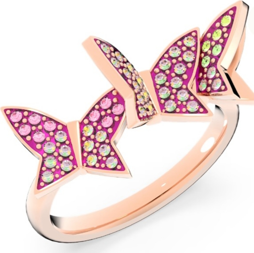 Swarovski Lilia Set (3) Butterfly Pink, Rose Gold Ring - Picture 2 of 4